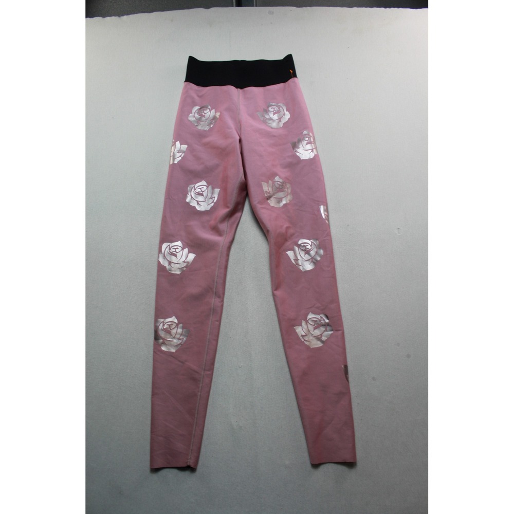 Ultracor Leggings Women Small Pink Excellent Metallic Silver Rose Floral Print